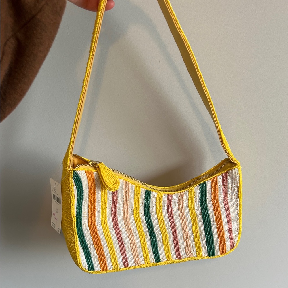 Asymmetric beaded shoulder bag
